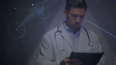 animación de la red de conexiones sobre el médico caucásico masculino