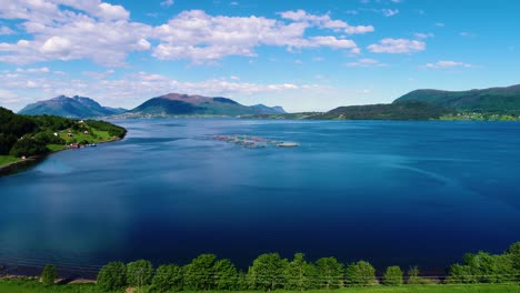 Aerial-footage-Farm-salmon-fishing-in-Norway