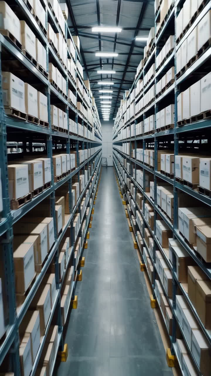 Warehouse Interior with Boxes on Shelves