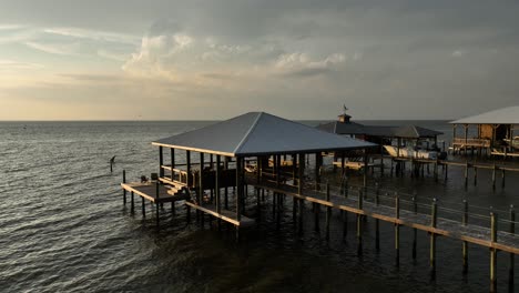 aerial view of docks along mobile bay near point clean, alabama