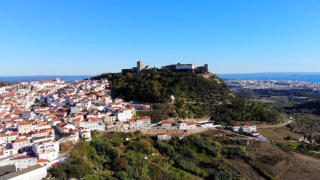 Drone-shot-of-the-castle-on-the-hill-in-Palmela