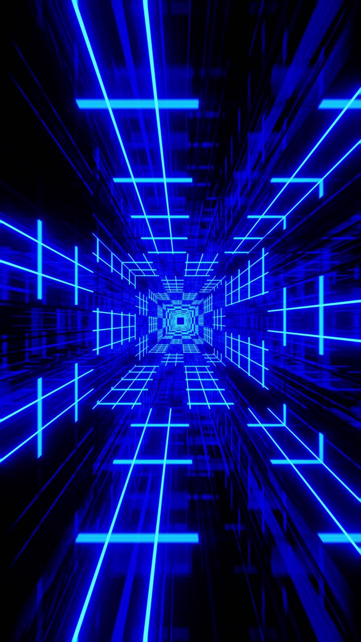 vídeo en bucle de túnel de neón azul en bucle vertical