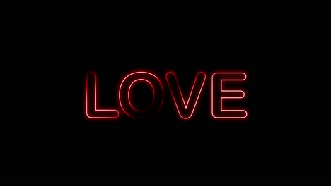 3d text creates love with glow color random effect on black background