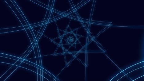 fondo de túnel geométrico de neón digital abstracto en bucle. patrón de animación brillante futurista de 4k que cambia la dirección de las líneas con colores azules oscuros. tecnología y concepto cibernético con espacio de copia