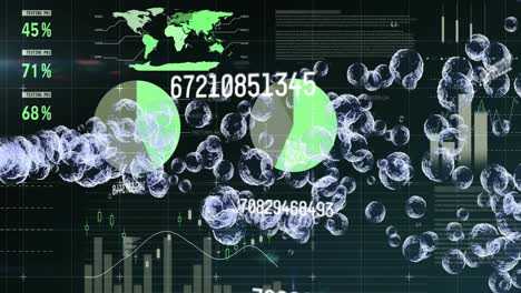 animación de números de procesamiento de datos financieros que cambian con burbujas flotantes