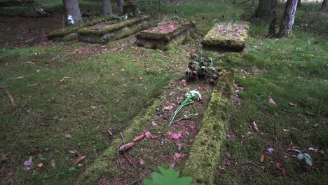 flowers lay alone on old overgrown grave of jews under nazi oppression