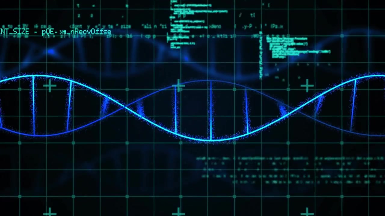 Digital DNA Helix Rotating with Scrolling Programming Code