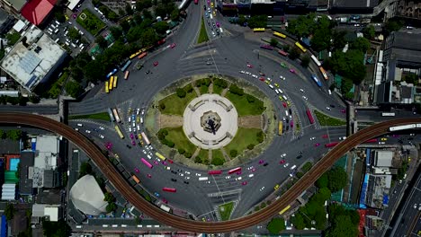 4k aerial view of bangkok roundabout victory momument traffic