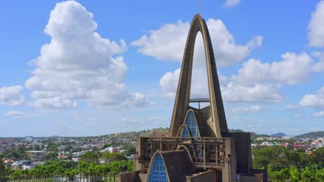 aerial view showing beautiful architecture of basílica catedral nuestra señora de la altagracia during sunny day - modern roman catholic cathedral on dominican republic island