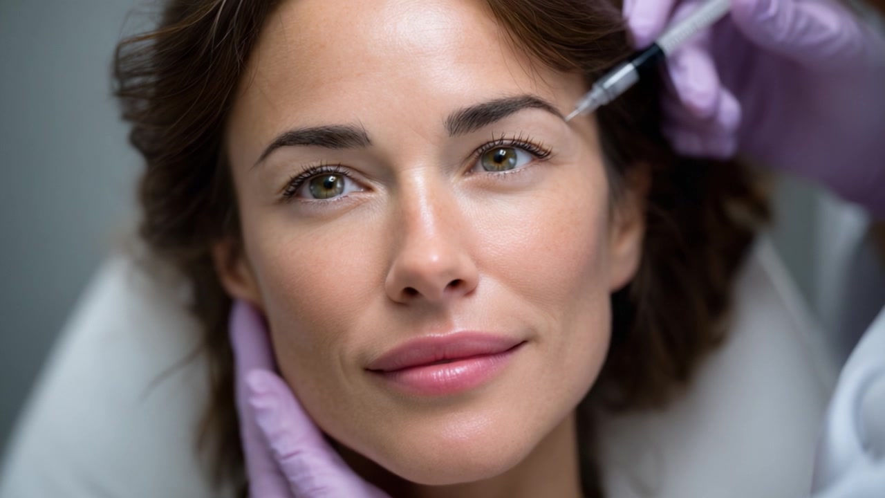 Sessione di trattamento estetico: donna sottoposta a procedura facciale con iniettore per migliorare l'aspetto della pelle e ottenere un look giovane e radioso