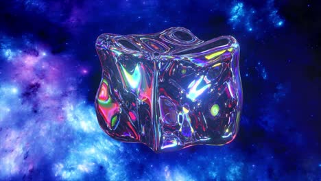 a glowing ice cube in space