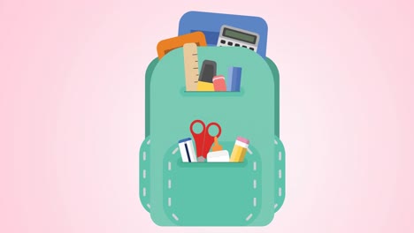 Animation-of-school-items-icons-moving-on-white-background