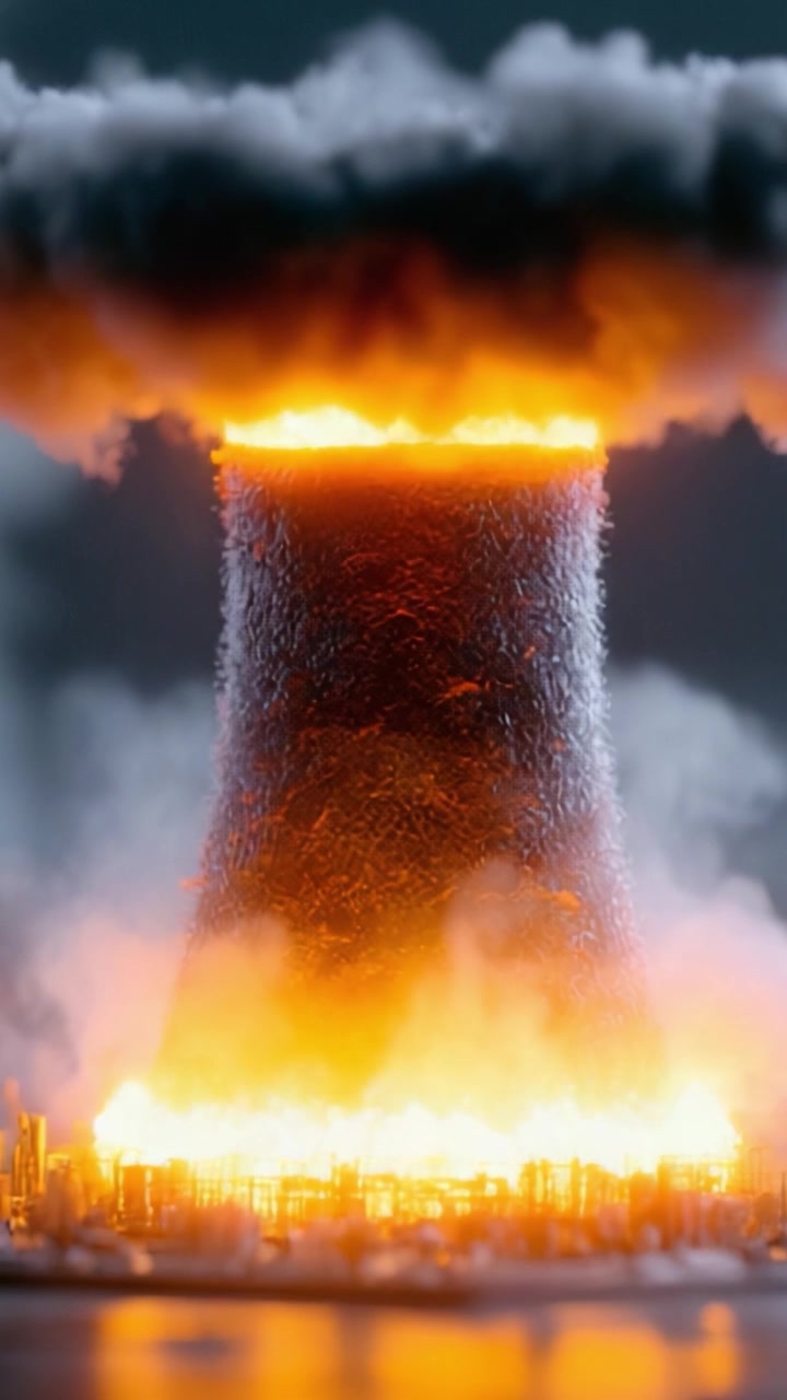 Una Potente Eruzione: Catturando l'Intenso Momento di una Detonazione Esplosiva, che Mostra l'Enorme Palla di Fuoco e le Imponenti Colonne di Fumo che si Innalzano nell'Atmosfera