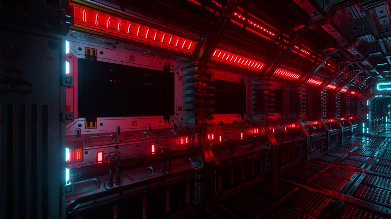 Sci-Fi Spaceship Corridor with Neon Lighting