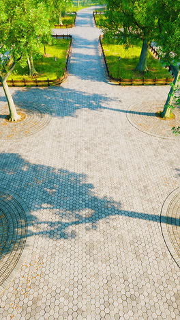 aerial view of a stone path in a green park