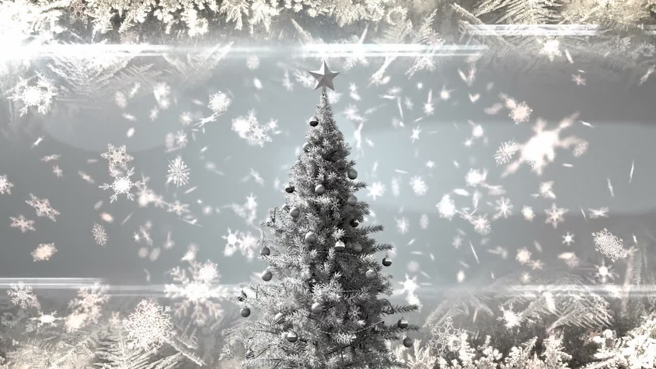 크리스마스 트리와 눈송이가 떨어지고