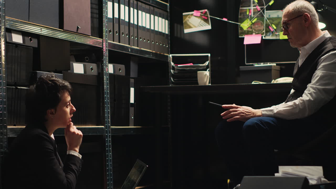 Detectives in Office Discussing Crime Scene