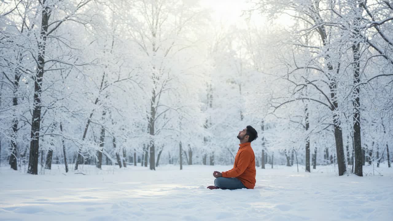 A Peaceful Moment of Meditation in a Snowy Forest: Embracing Tranquility and Serenity Amidst the Winter Wonderland
