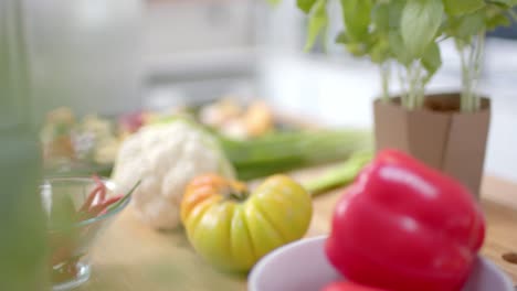 close up of vegetables in kitchen, slow motion