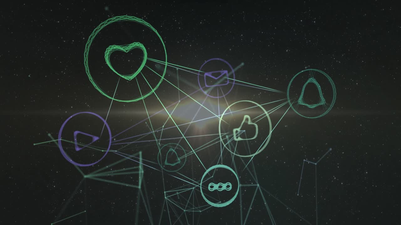 어두운 배경 위의 연결 네트워크의 애니메이션