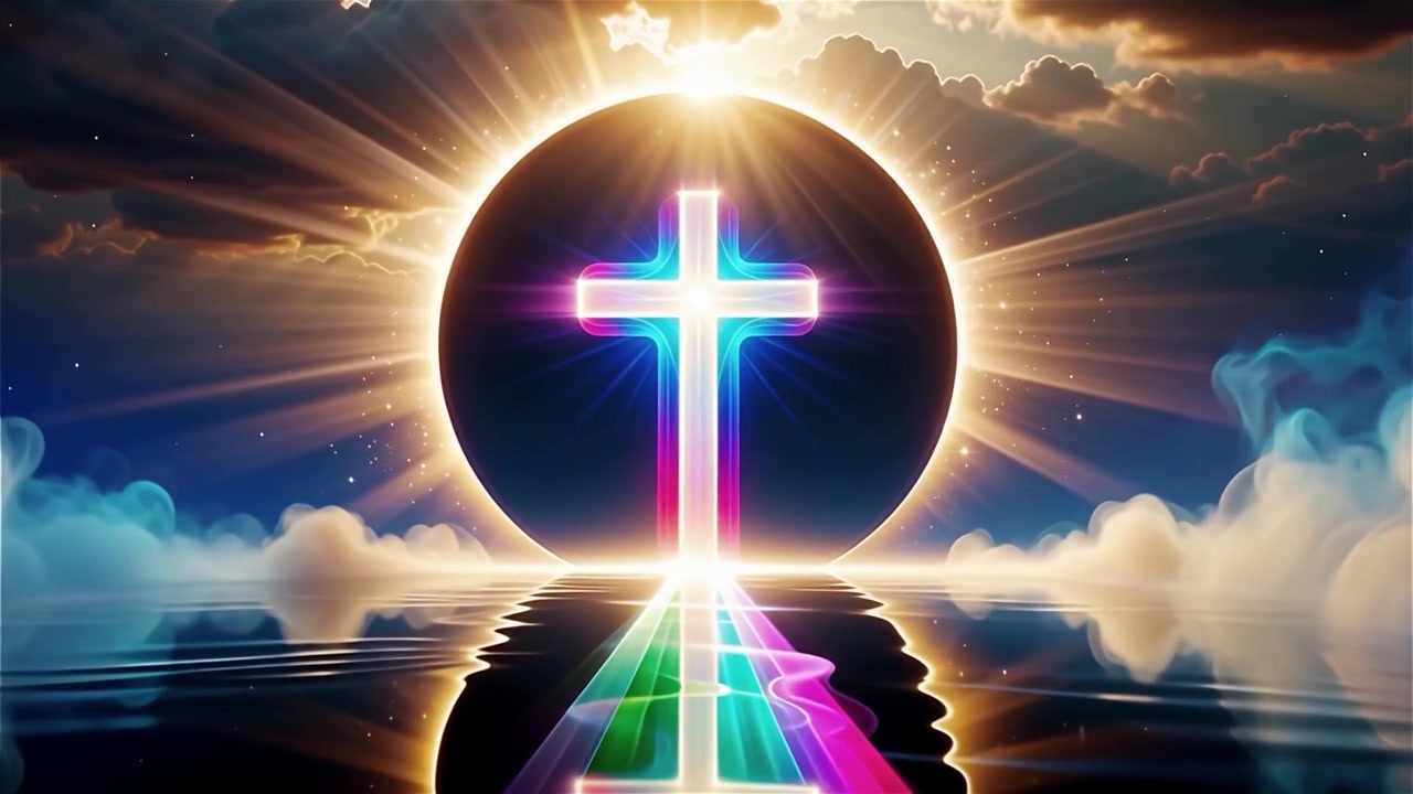 Croce Cristiana Luce Celestiale Sfondo per il Culto.