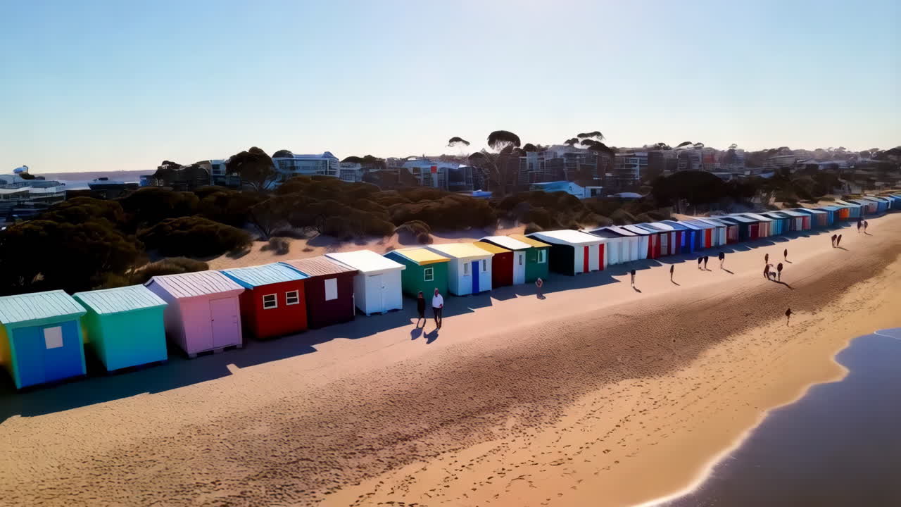 Colorful Beach Huts on the Coastline