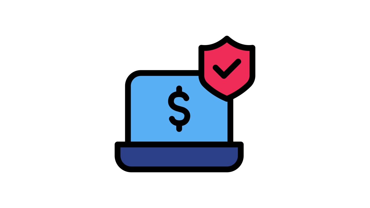 Animated Icon of Laptop with Dollar Sign and Security Shield