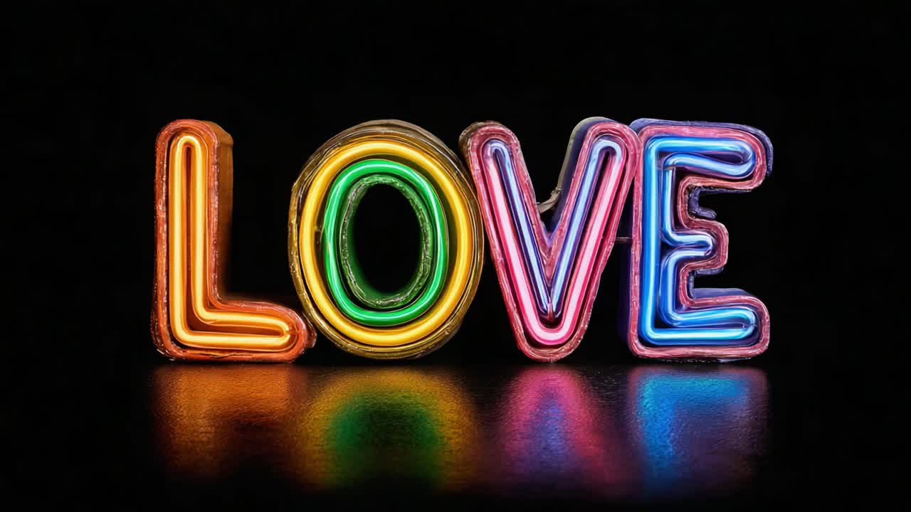 A Vibrant Neon Love Sign Illuminating Happiness and Connection in Colorful Glows, Perfect for Celebrating Feelings of Affection and Togetherness in Modern Decor