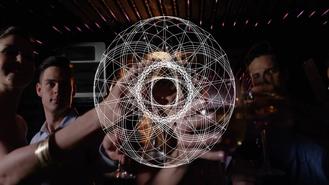 Gruppo di amici che brindano con bicchieri di vino in una discoteca.