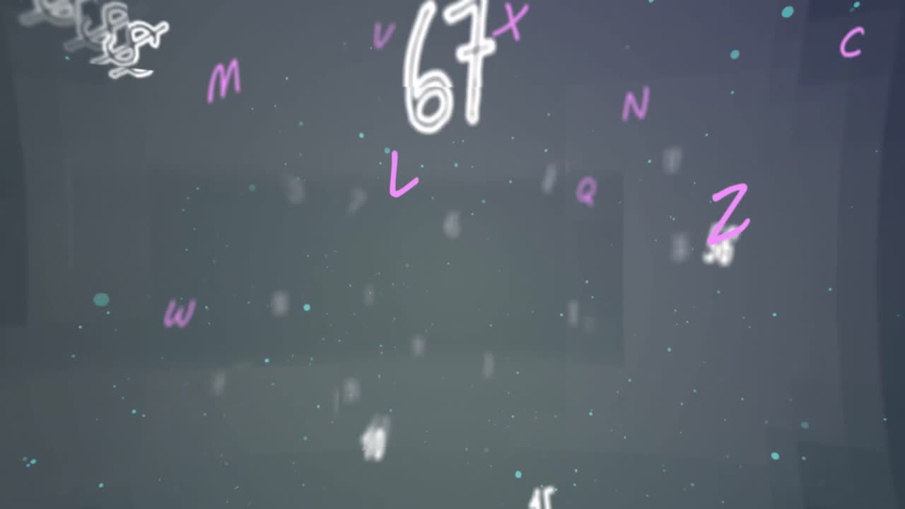 animación digital de múltiples números y alfabetos cambiantes contra un fondo negro