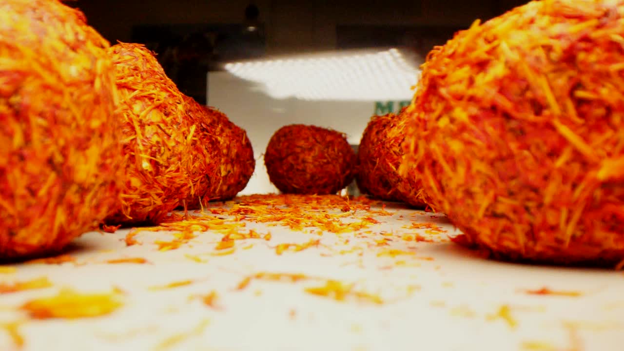 dulces orientales con salpicaduras de naranja en la bandeja de horneado de cerca