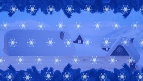 Animation-Von-Schnee,-Der-über-Die-Weihnachtliche-Winterlandschaft-Fällt