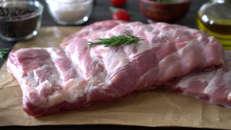 fresh raw pork ribs with ingredients