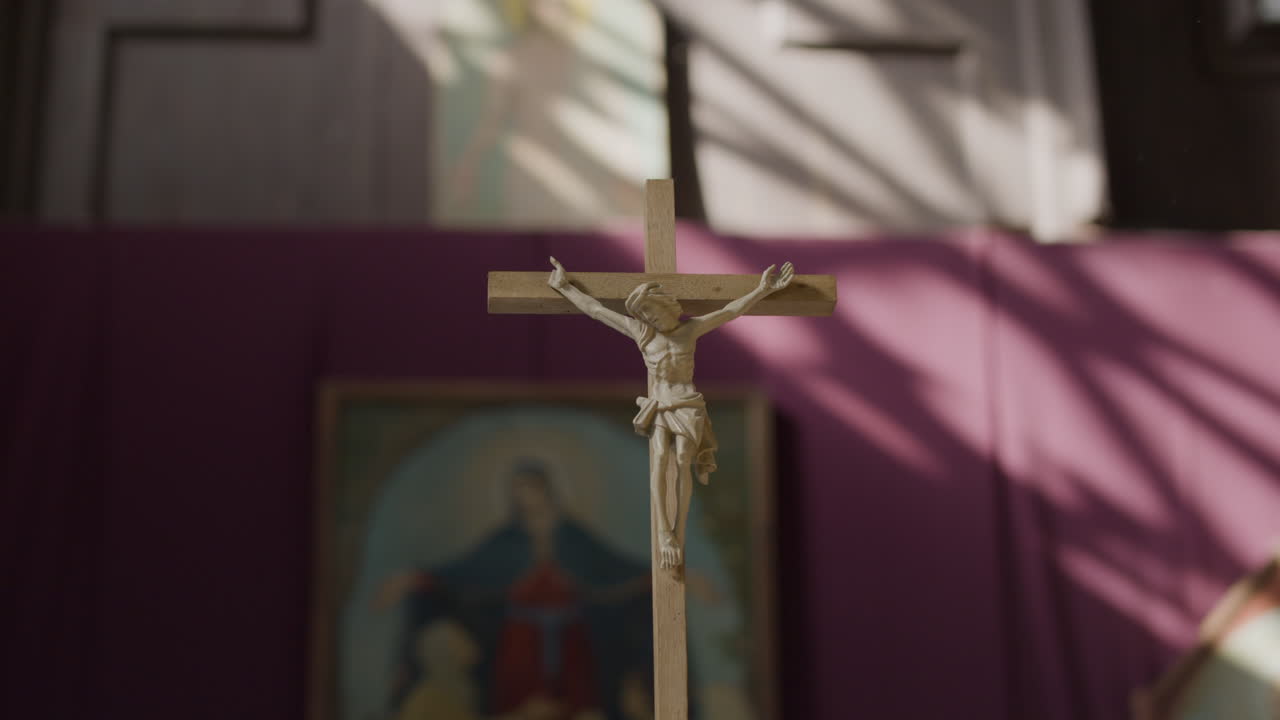 Religious art featuring a wooden crucifix