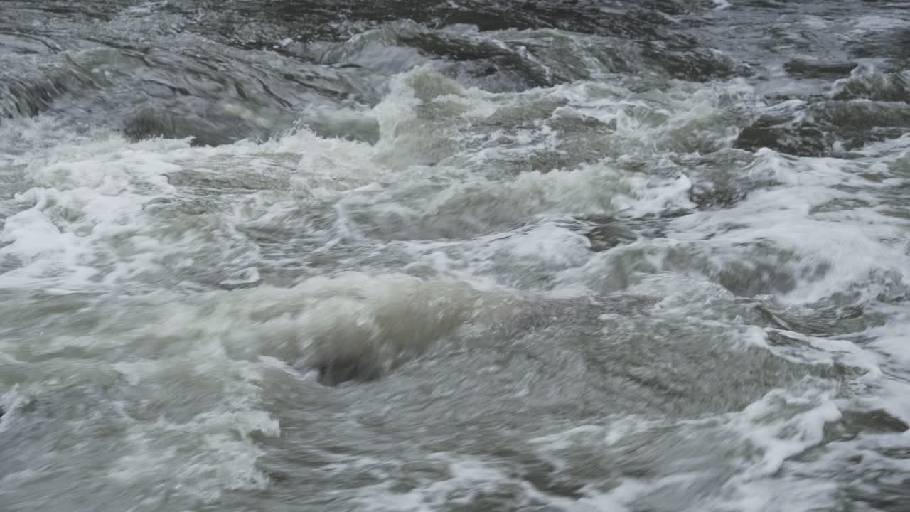 Closeup of running water river stream, Godavari river, Nashik, Maharashtra, Static shot