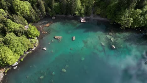overhead drone shot of lac vert in passy, france