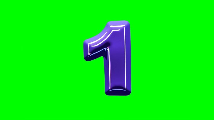 Numero uno viola in 3D isolato su schermo verde