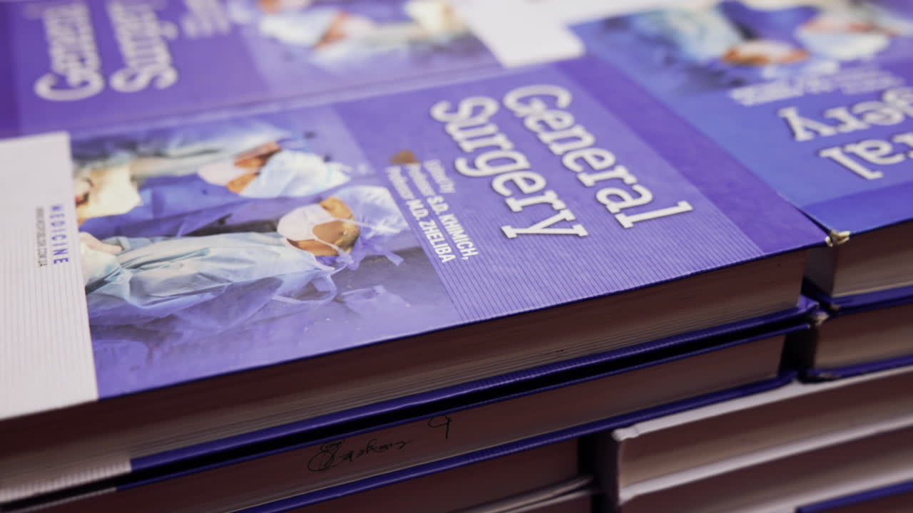 Books stack in library room. Row and stack of colorful books on the shelf