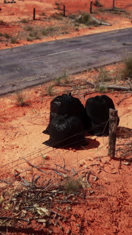 bolsas de basura en el lado de un camino de tierra en el interior