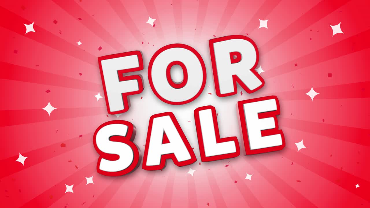 For sale 3d text on red sparkling falling confetti background ad promotion discount offer sale loop
