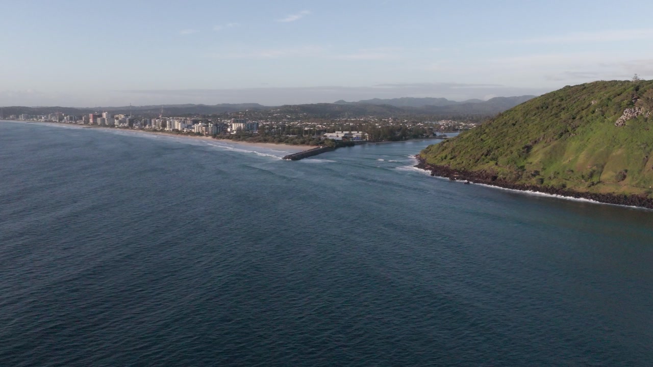 Mouth Of Tallebudgera Creek Alongside Burleigh Dense Hill On The Gold Coast, QLD, Australia. Aerial Shot