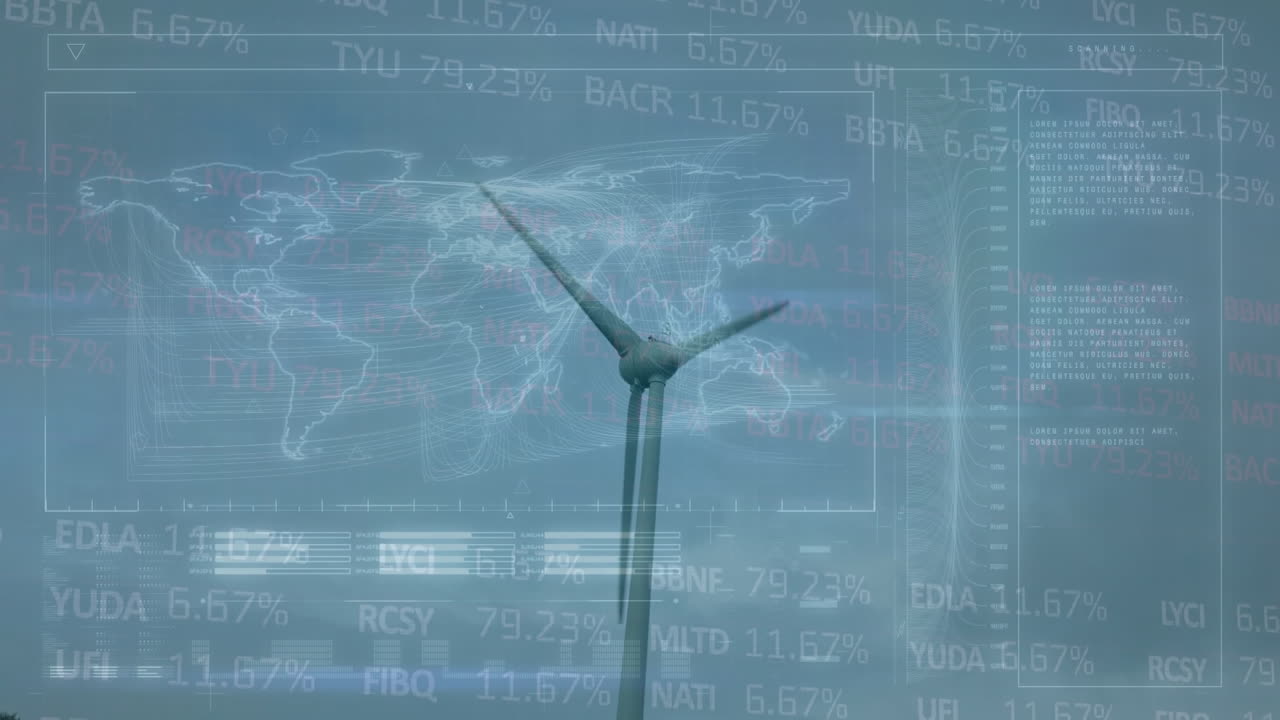 풍력 터빈을 통해 금융 데이터 처리의 애니메이션