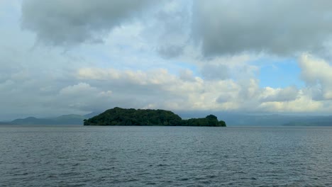 wide shot showing famous agaltepec island during cloudy day in mexico