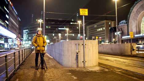 timelapse of night helsinki and stocker making busy city footage, finland