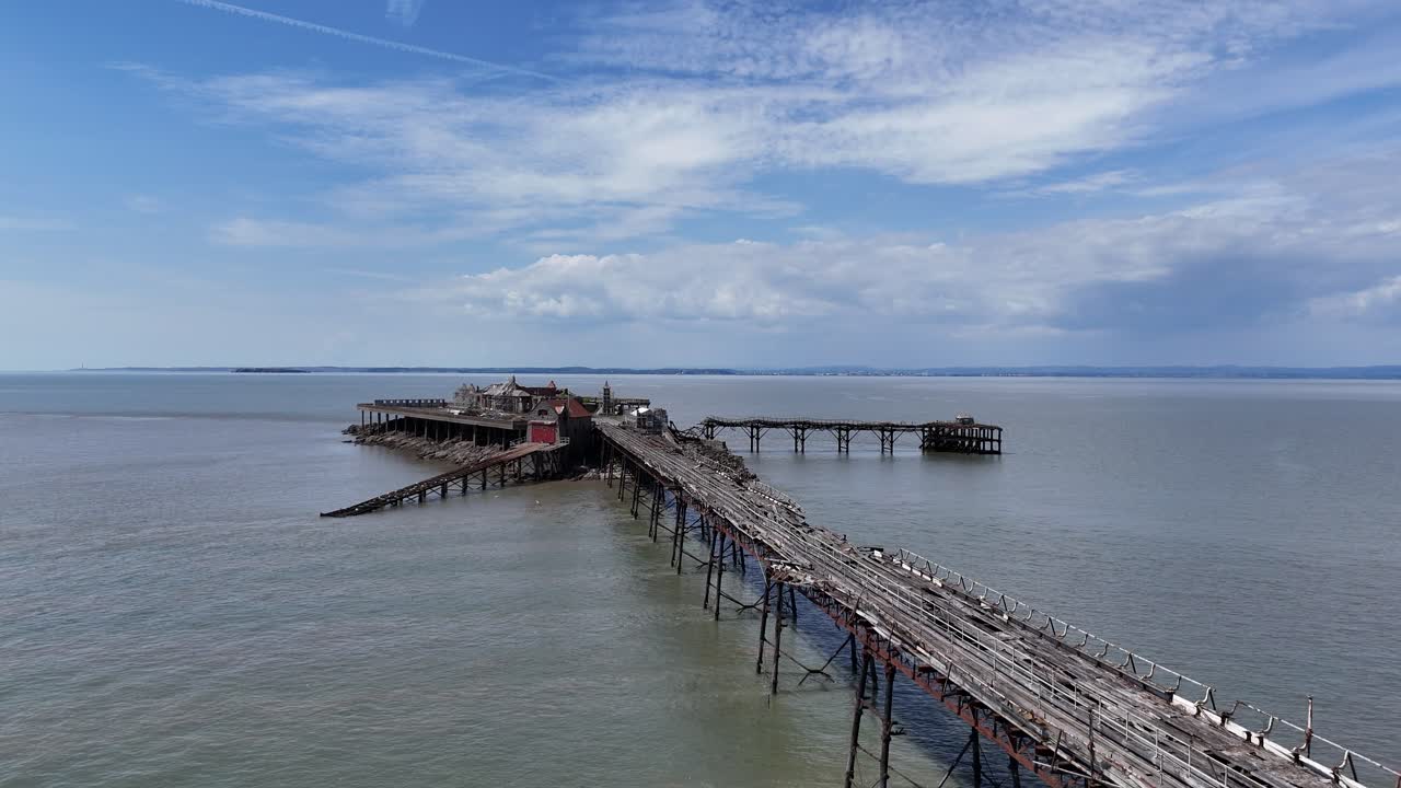 Birnbeck Pier, Weston-super-Mare Project restoration under repair drone,aerial