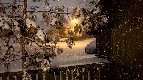 looking through window to backyard, snowing, seamless 4k loop,