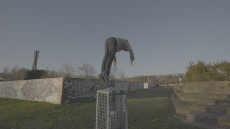 parkour jump in urban park