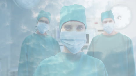 animación de trabajadores de la salud que usan máscaras de coronavirus covid-19