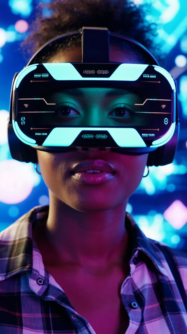 Woman Immersed in Virtual Reality Experience