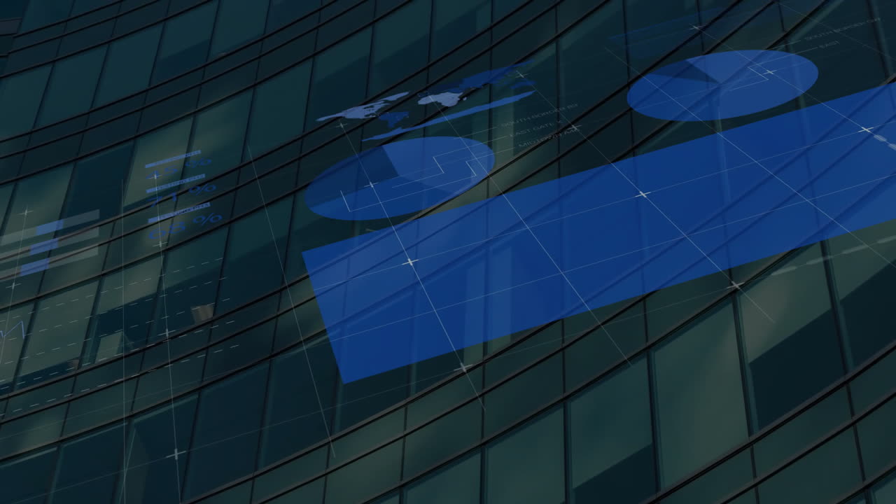 도시에서 건물에 대한 금융 데이터 처리의 애니메이션